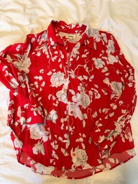L'AGENCE Red and White Floral Blouse